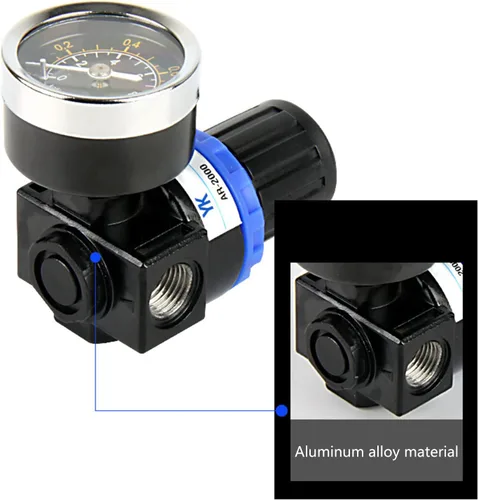 Miniatura 8 de Regulador de compresor de control de alivio de presión de aire neumático ajustable-válvula con ajuste de manómetro AR2000 G1/4 '' Elevalunas Lado