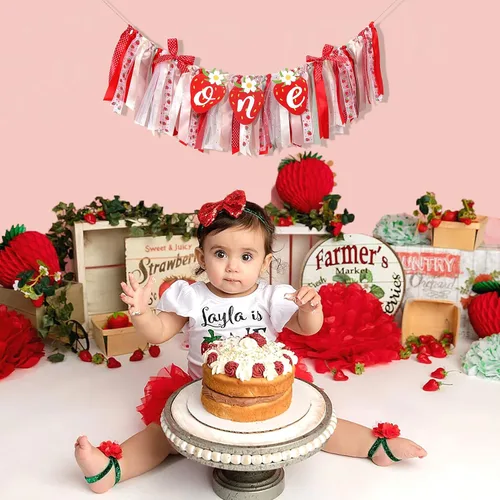 Miniatura 3 de Cartel para silla alta de primer o primer cumpleaños de fresa, decoración de fiesta de primer cumpleaños de bayas, pancarta para silla alta Sweet