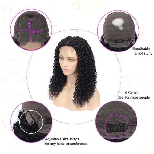 Miniatura 5 de Forevermore Pelucas de cabello humano rizado con cierre de 4 x 4 para mujer, sin pegamento, 16 pulgadas, ondas de agua, pelucas de cabello humano
