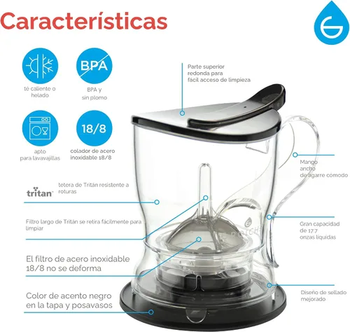 Miniatura 5 de GROSCHE Aberdeen - Infusor de té y tetera inteligente, sin BPA, diseño sin goteo, posavasos Fácil de preparar Fácil de limpiar Elaboración