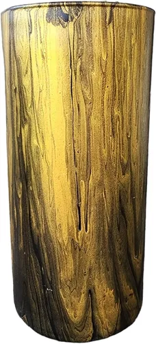 Encantador florero cilíndrico de vidrio pintado a mano para el hogar y la oficina, 7 pulgadas de arte único por WanderLost Artz (negro dorado)