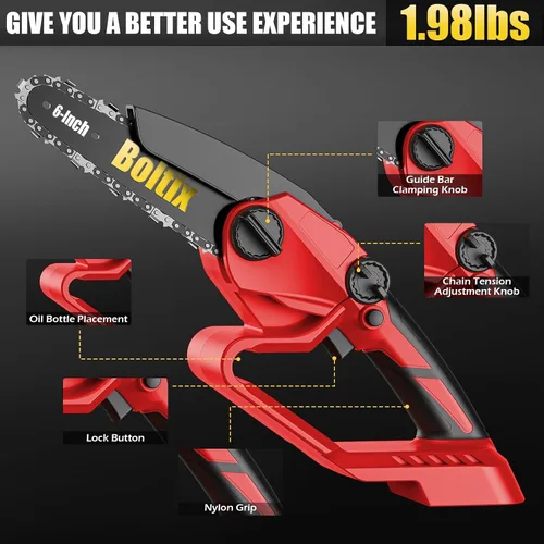 Miniatura 6 de Mini motosierra inalámbrica, compatible con batería Milwaukee M18, motosierra eléctrica sin escobillas de 6 pulgadas, motosierra de mano