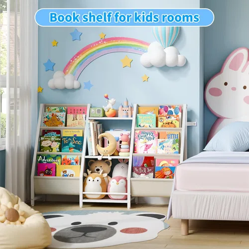Miniatura 4 de Estantería organizadora de almacenamiento de juguetes para niños, estante para libros para habitaciones de niños, estantería infantil de 2 lados