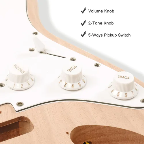 Miniatura 5 de Ktaxon Kit de guitarra eléctrica DIY con cuerpo de caoba, kit de guitarra eléctrica de 6 cuerdas de tamaño completo con cuello de arce, correa