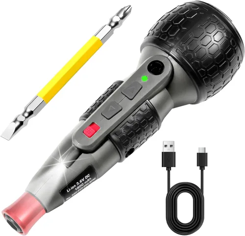Miniatura 12 de Destornillador eléctrico inalámbrico de 3.6V - Par de torsión de 3.5Nm y brocas a prueba de óxido, 2 en 1 manual/automático con luz LED, 1800mAh