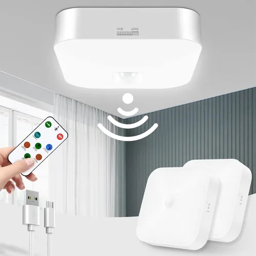 Miniatura 7 de Luz de techo recargable con sensor de movimiento WhitePoplar para interiores con control remoto, luz recargable con sensor de movimiento inalámbrica