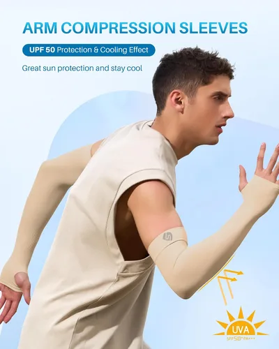 Miniatura 2 de Mangas para brazo, para hombres o mujeres. Para calentar o refrescar. Guantes de Compresión con factor de protección de los rayos ultravioleta UPF