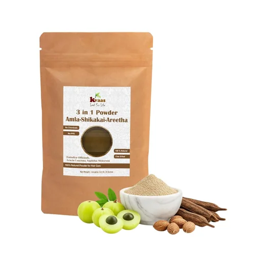 KVAAS 3 en 1 Amla Shikakai Areetha Powder 3.53 oz Natural & Pure Mix para el cuidado del cabello
