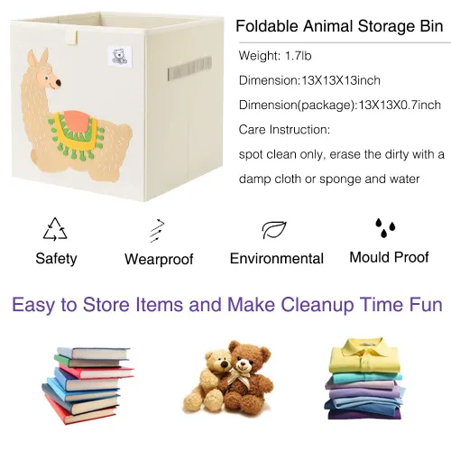 Miniatura 3 de Contenedores plegables de almacenamiento de animales de tela, caja/cofre/organizador para niños pequeños/niños, guardería, sala de juegos, 13 Alpaca