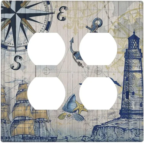 Miniatura 56 de Cubiertas de Salida Triple Basculante con Hojas de Plantas de Eucalipto Azul en Acuarela Floral, Placa Frontal Decorativa de 3 Posiciones, Cubierta