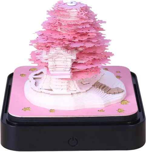 Miniatura 9 de Calendario de piezas de tiempo 3D, bloc de notas 2026, arte de papel 3D, casa de árbol verde, calendario de escritorio creativo, bloc de notas