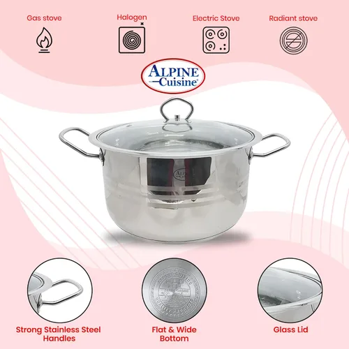 Miniatura 6 de Alpine Cuisine Horno holandés de acero inoxidable con tapa, 5 cuartos de galón y mango fácil de enfriar, acero inoxidable de grado alimenticio
