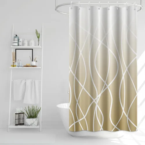 Miniatura 83 de Cortina de ducha pequeña a rayas gris claro degradado para baño, 36 x 72 pulgadas, juego de cortina de ducha geométrica para cabina de RV