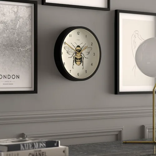 Miniatura 4 de JONES CLOCKS® Reloj de pared de abeja Pequeño reloj moderno con ilustración de abeja 10 pulgadas Negro Diseño decorativo para cocina, sala