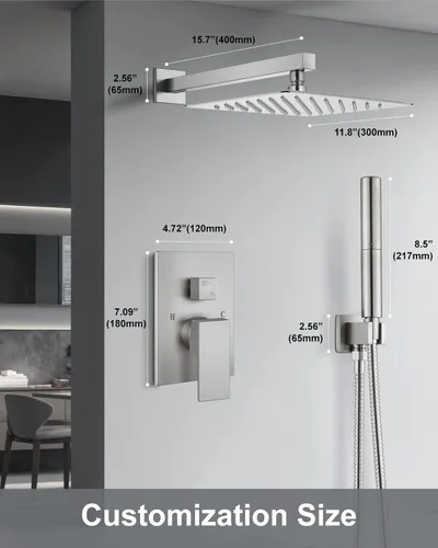 Miniatura 8 de Aolemi - Sistema de ducha con cabezal de lluvia y grifo de mano montado en la pared, juego completo de accesorios de ducha de alta presión