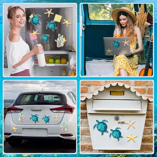 Miniatura 6 de Konohan 12 imanes de pantalla para puerta, decoración de tortugas marinas, algas marinas, estrellas de mar, protector magnético flexible de doble