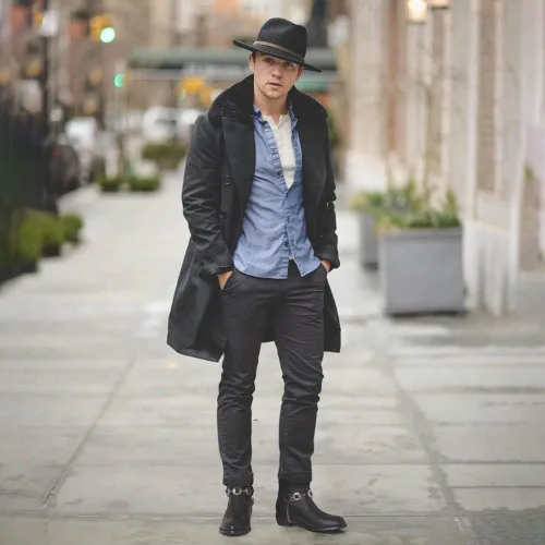 Miniatura 3 de Botas vaqueras para hombre, botas de tacón grueso bloqueado con correa Chonco cosidas, botas occidentales cerradas, punta redonda, botas bordadas a