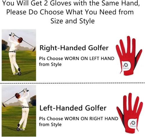 Miniatura 6 de FINGER TEN Guantes de golf para niños y niñas, mano izquierda y derecha, Dura Feel blanco, azul, rojo, amarillo, guantes de golf de valor extra