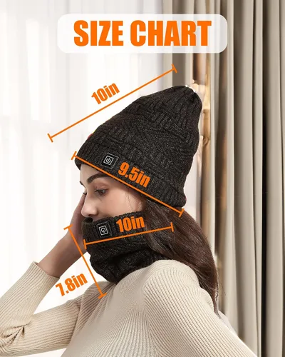 Miniatura 6 de Sombrero calefactable - Juego de bufanda y sombreros calefactores para hombres y mujeres, batería de 4000 mAh, 3 controles de temperatura