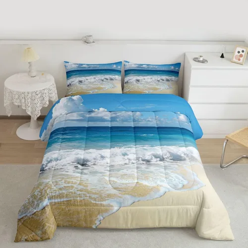 Miniatura 24 de Juego de edredón de olas oceánicas para niños, niñas, adolescentes, Queen, edredón de playa hawaiana con olas espumosas, temática de vacaciones