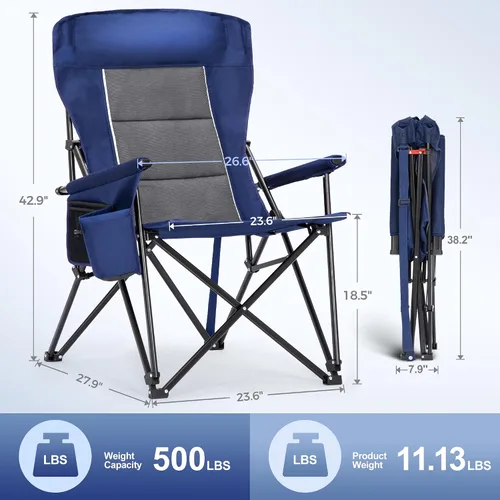 Miniatura 2 de LET'S CAMP Sillas de campamento de gran tamaño de 29.52 pulgadas, respaldo alto, silla de césped resistente, soporta 500 libras, silla plegable