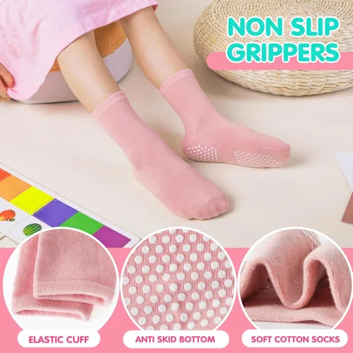 Miniatura 4 de Welwoos Baby Girls Toddlers Grips Socks Kids Non Slip Anti Skid Cotton Socks with Grippers 12 Pairs