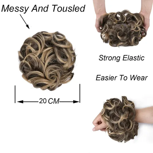 Miniatura 4 de Elaine Extensión de moño grande y desordenado, moño rizado, piezas de cabello sintético ondulado grande con coletero grueso para cola de caballo