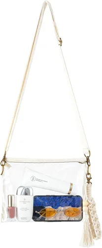 Miniatura 6 de Mkono Bolsa transparente aprobada para estadios, bolso pequeño para mujer con pulsera de macramé, bolsa cruzada transparente para conciertos