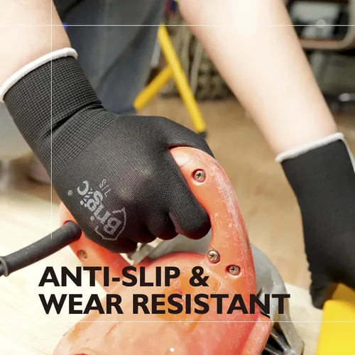Miniatura 4 de 12 pares de guantes de trabajo con revestimiento de poliuretano, guantes de trabajo ecológicos para hombres y mujeres, excelente agarre, paquete a