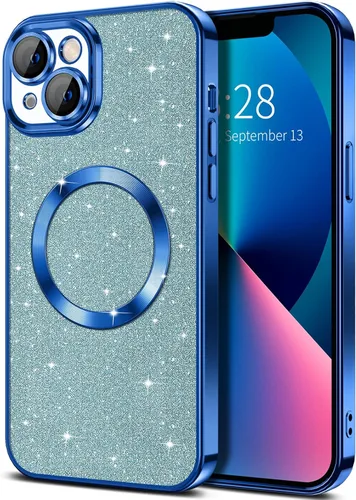 Miniatura 50 de Hython Funda para iPhone 13 Pro Max con purpurina, fundas magnéticas transparentes para teléfono con protector de lente de cámara