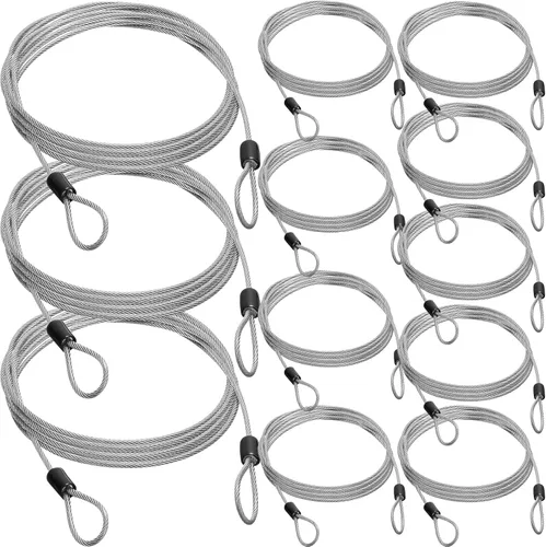 Miniatura 14 de Paquete de 12 cables de seguridad para equipaje con bucles de 4 pies y 0.118 in recubierto de acero trenzado para bicicleta, cable de doble bucle