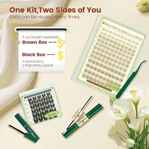 Miniatura 6 de KEYYOU Brown Velure - Kit de racimos de pestañas de terciopelo – Natural Wispy C Curl Manga 0.315-0.630 in, kit de extensión de pestañas incluye