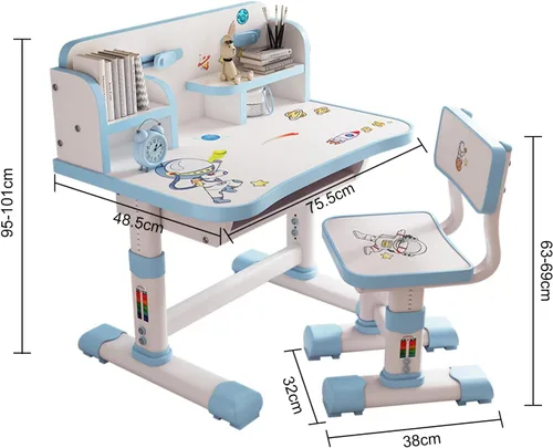 Miniatura 4 de Juego de escritorio y silla funcional para niños, altura ajustable, juego de sillas de mesa de estudio para niños con patrón de dibujos animados