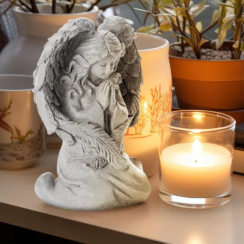 Miniatura 7 de INLOMEM Figura de ángel rezando, figura esculpida pintada a mano, estatua de alas de ángel para decoración del hogar o jardín, regalos de primera
