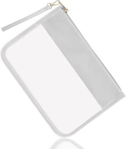 izuzta Bolsa plana clara de la cremallera del bolso del maquillaje de la PU de la bolsa plana del PVC con la, Gris