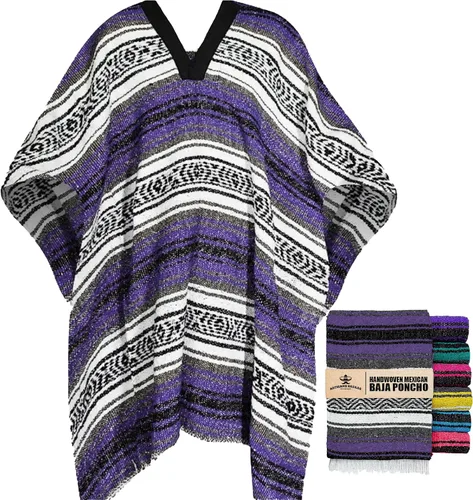 Miniatura 100 de Artisans Bazaar Poncho tradicional mexicano de Baja para hombres y mujeres, auténtico sarape de Gaban, manta de vaquero Pancho Jorongo