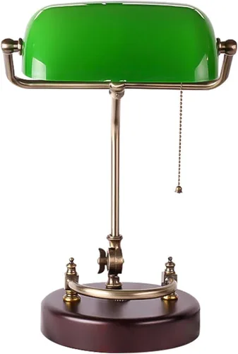 Lámpara de banco antigua, lámpara de escritorio retro, pantalla de cristal verde hecha a mano, lámpara de escritorio de metal ajustable, lámpara de