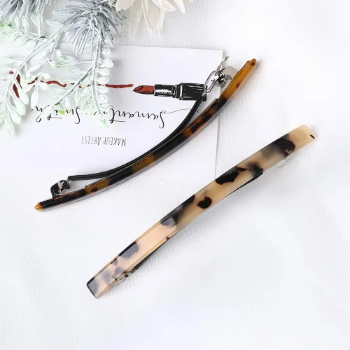 Miniatura 3 de Luckycivia - Paquete de 2 pasadores para el cabello, pinzas de pelo largas y finas hechas a mano con celuloide ónix, elegante pinza automática