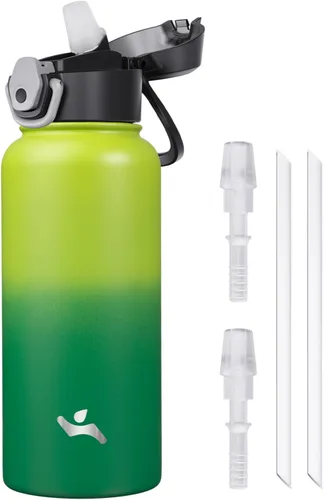 Miniatura 29 de Konokyo Botella de agua aislada de 22 onzas con pajilla, asa de transporte, verde militar