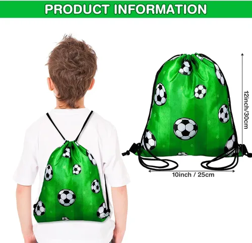 Miniatura 3 de Coume Paquete de 20 bolsas de fútbol con cordón de 12 x 10 pulgadas, mochila deportiva portátil para niñas y niños, recuerdos de fiesta, refrigerios