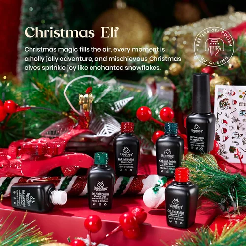 Miniatura 2 de beetles Gel Polish Set - Colección Eif, kit de esmalte de uñas de gel con purpurina roja y verde brillante, para secarse en luz UV LED, kit de uñas