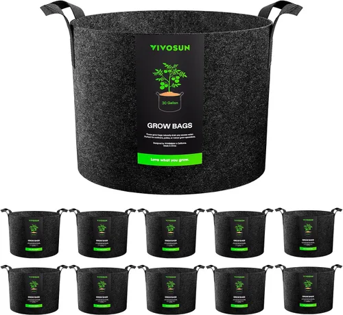 Miniatura 17 de VIVOSUN Paquete de 10 bolsas de cultivo de 7 galones, macetas de tela reforzadas para jardinería, color negro