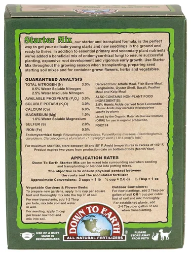 Miniatura 2 de Down To Earth All Natural Fertilizers Organic Starter Mix - Alimento vegetal para inicios, trasplantes, nuevos jardines, contenedores 3-3-3, 1 lb