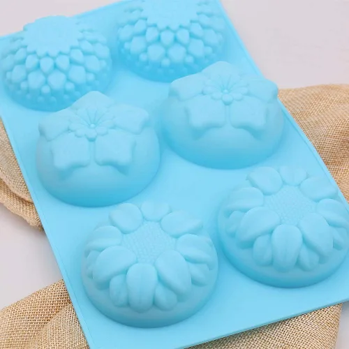 Miniatura 4 de homEdge Molde de silicona con forma de flores de 6 cavidades, juego de 3 girasoles mixtos de silicona antiadherente, molde de margaritas
