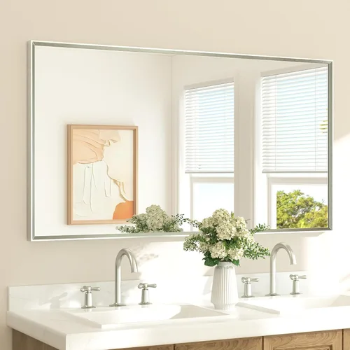 Miniatura 49 de TETOTE Espejo de Baño Dorado de 16" x 20" Latón Dorado Cepillado Rectangular con Marco Biselado Espejo de Tocador de Baño para Sobre el Lavabo