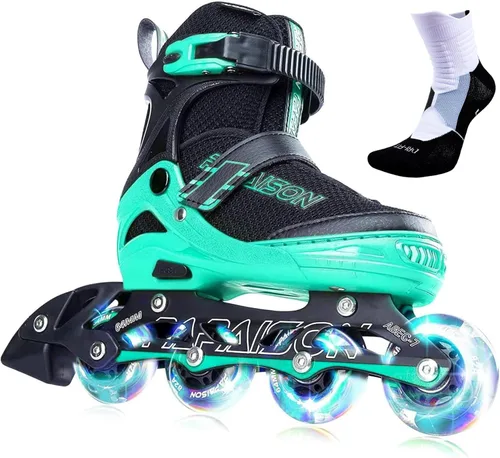 PAPAISON Patines en línea ajustables para niños y adultos con ruedas completamente iluminadas, patines de ruedas para exteriores para niñas y niños,