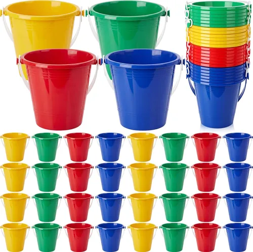 Didaey 24 cubos de arena para playa a granel para niños de 5 pulgadas, coloridos y divertidos cubos de plástico y molde de castillo de arena para 4