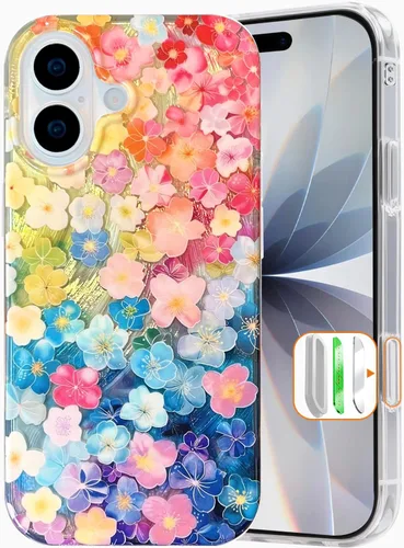 Miniatura 25 de I-MGAE-IN-AR Funda compacta para iPhone 13 Pro, diseño colorido de flores iridiscentes, protección de grado militar a prueba de golpes, funda
