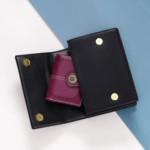Miniatura 27 de SENDEFN - Billetera pequeña de piel auténtica para mujer, diseño plegable con ventana para tarjeta de identificación