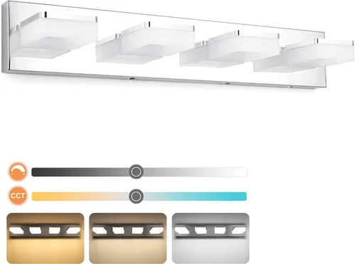 Miniatura 10 de GOODATE Lámparas de baño regulables de 3 colores sobre el espejo, luces LED cromadas, de acero inoxidable acrílico, 6 luces de tocador de baño